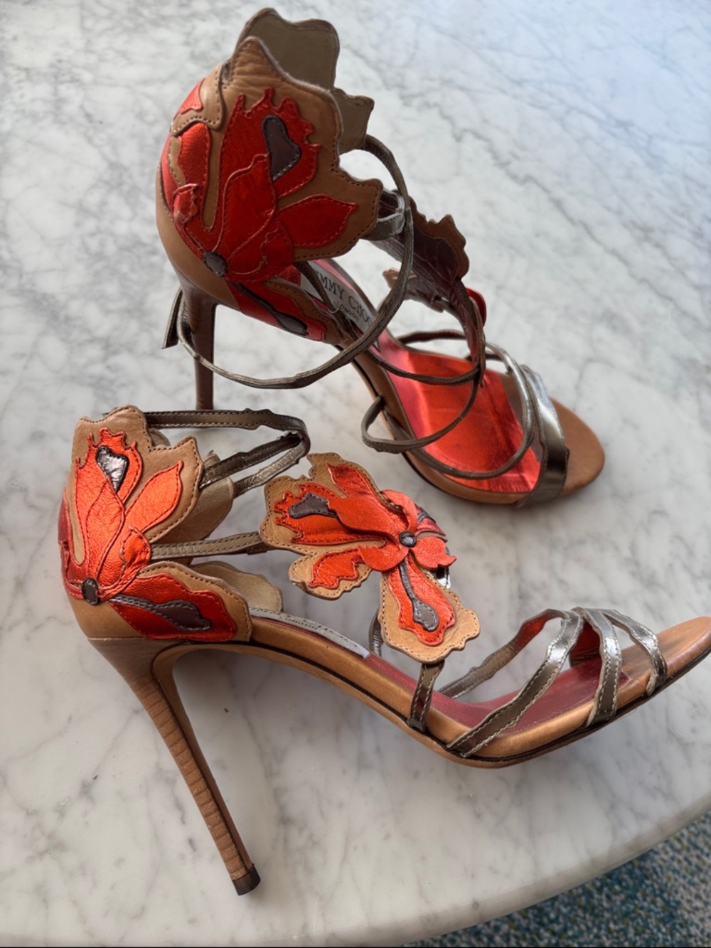 Jimmy Choo Lolita 100 Orange Metallic Sandals - Picture 3 of 6